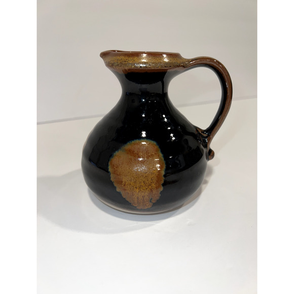 Hand Slung Studio Art Pottery Small Pitcher Dark Brown Glaze W/Areas Of Lt Brown - Picture 1 of 10